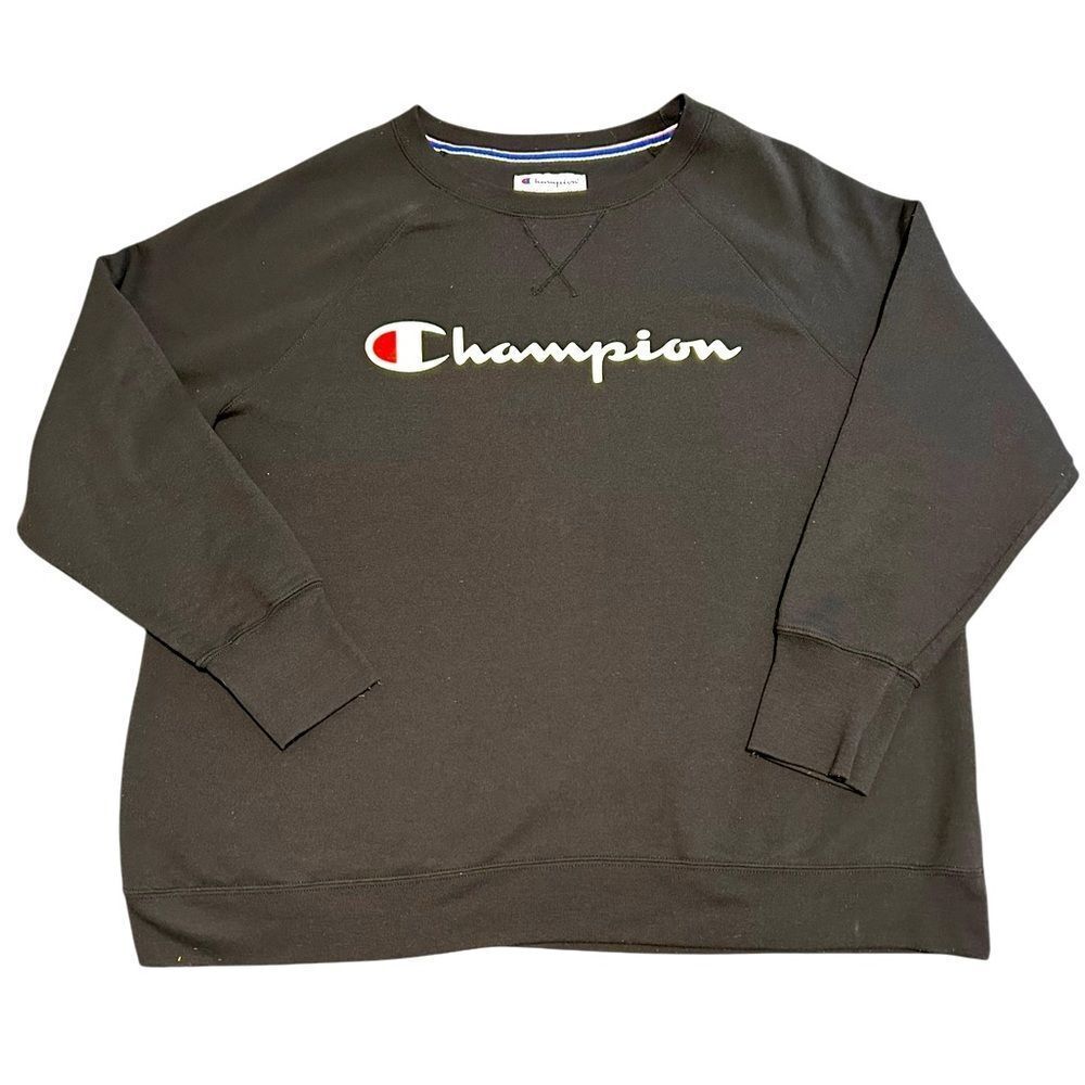 Champion Women’s Black Crewneck Sweatshirt 2X Plus Size - Logo Pullover
